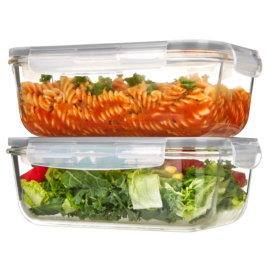 Sindcom 2Pack 1860ml/ 63oz Large Glass Storage Containers with Lids, Meal Prep Food Container Set with Snap Airtight Lid for Baking, Microwave, Oven, Leak Proof, for Freezer, Dishwasher, Grey