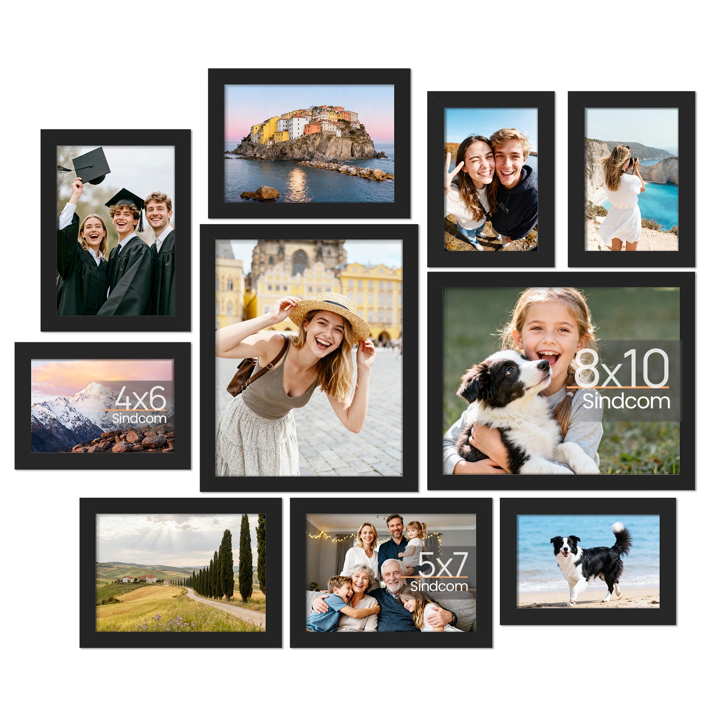 "Sindcom 10 Pack Collage Picture Frame,Gallery Wall Frame Set for Wall or Tabletop Display,Black Photo Frame ,Multi Sizes Fits Two 8x10,Four 5x7,and Four 4x6 Photo"