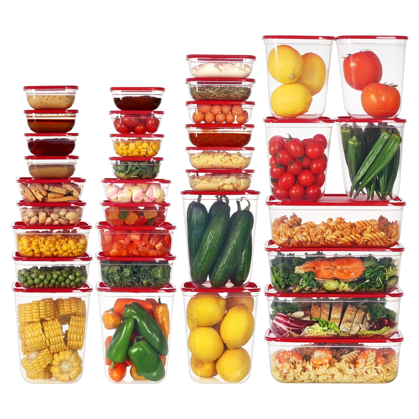 Sindcom 68 Pcs Plastic Food Storage Containers with Lids, 7-Size Versatile Meal Prep Container Reusable for Lunch, On the Go, Leftover, Dishwasher and Freezer Safe, Stackable for Kitchen Organizer