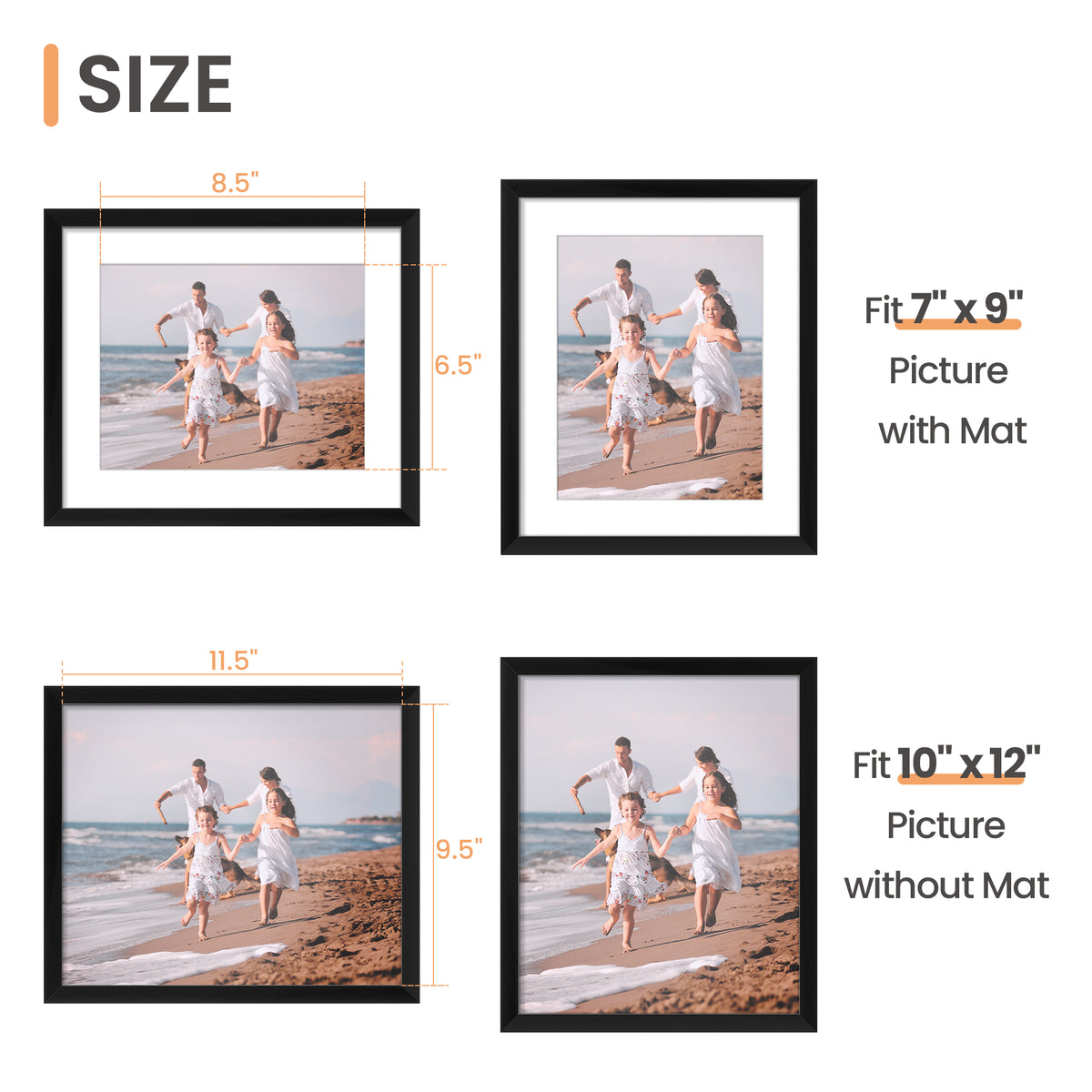 Sindcom 10x12 Picture Frame , Black , Gallery Wall Frame , Display Pictures 7x9 with Mat or 10x12 Without Mat, Photo Frames