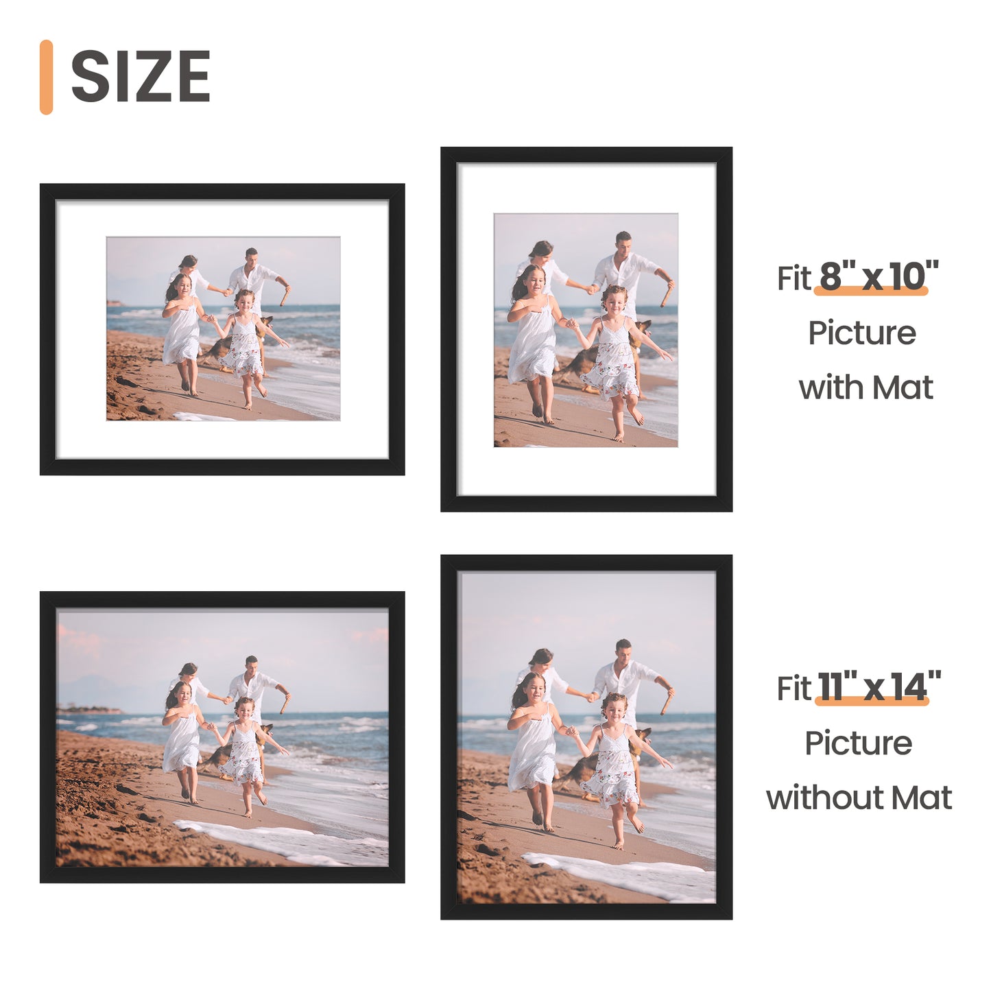 Sindcom 11 x 14 Picture Frame , Black , 1 Pack , Gallery Wall Frame to Display Pictures 8x10 with Mat or 11 x 14 Without Mat