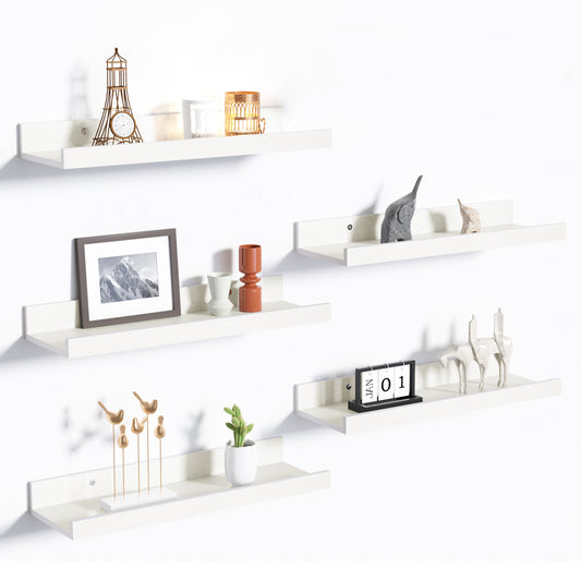 Floating Shelves, Sindcom Home Wood Shelf Wall Mounted, Set of 5, White