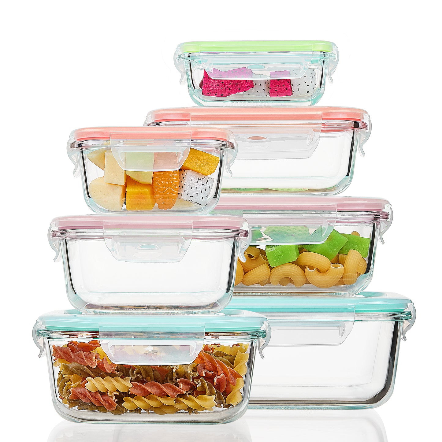 Sindcom 7 Pack Glass Food Storage Containers, Meal Prep, Airtight Bento Boxes with Leak Proof Locking Lids,Colorful