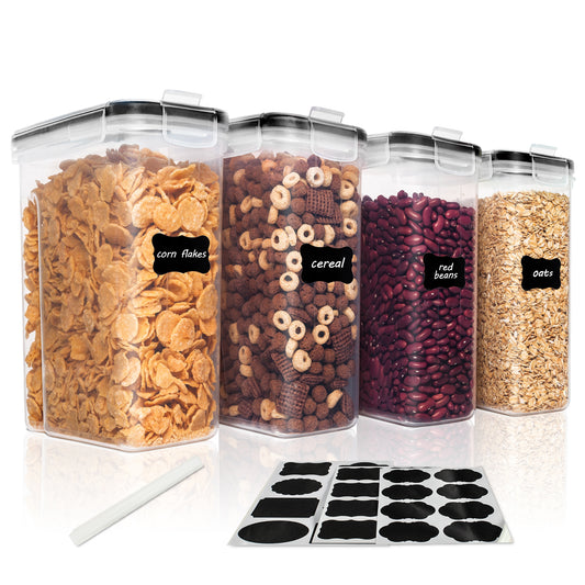 Sindcom Cereal Dispenser, 4 Pcs Plastic Airtight Food Storage Containers, for Snacks and Sugar, 84.5 fl oz, SMALL