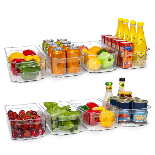 Sindcom Refrigerator Organizer Bins, 8pcs Clear Bins, Pantry Kitchen Organization and Storage, 12.5" Long
