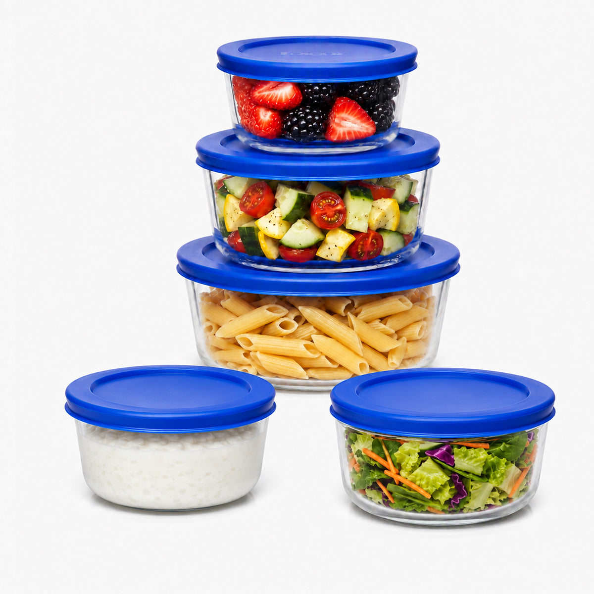 Sindcom Glass Food Storage Containers with Lids, Mixing Bowl Set with Lids, 15 Cup Round Glass Bowls, Set of 5