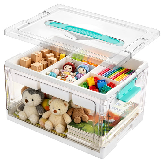 Sindcom 24 QT Clear Plastic Kids Toy Storage Bins, Stuffed Animal & Art Supply Organizer with Removable Dividers, Craft Box for Coloring Books, Toys, 1 Pack