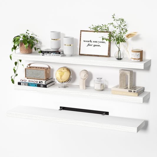 Sindcom 35.5in Floating Shelves, 3-Pack Wood Wall Shelf Set with Invisible Brackets,White