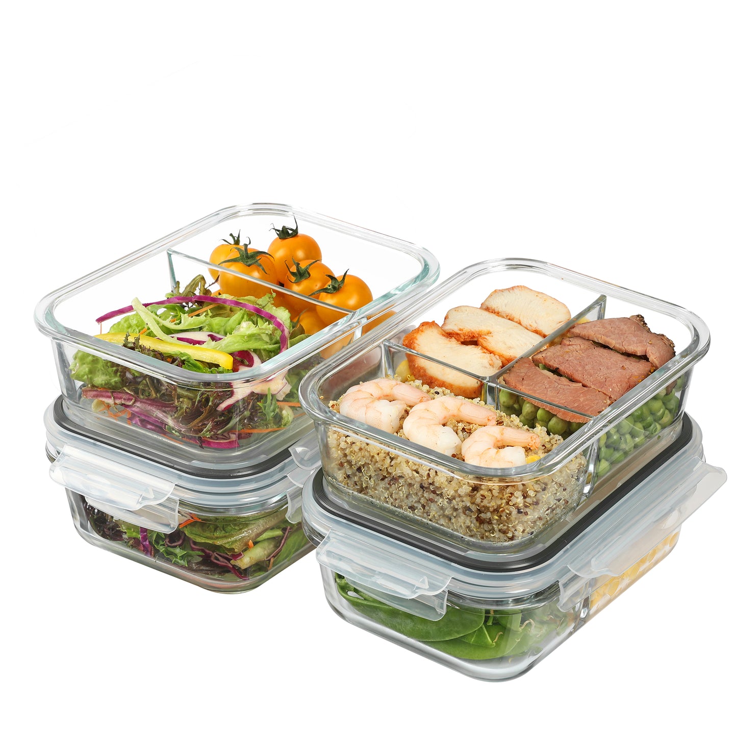 Sindcom 4 Pack 33oz Glass Food Storage Containers with Lids, Meal Prep Bento Boxes, for Microwave, Oven, Freezer, Gray