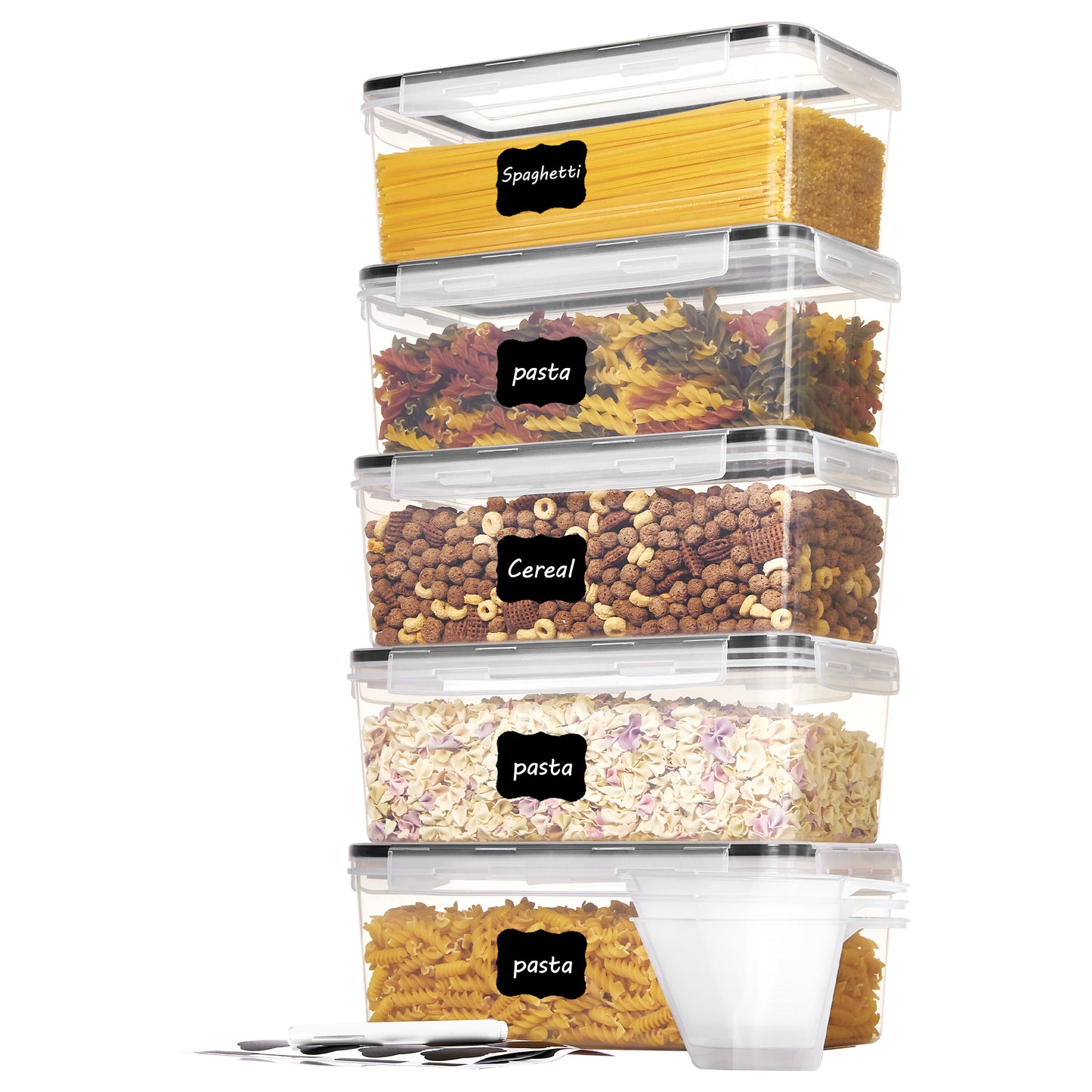 Sindcom Pasta Containers, 5 PCS Plastic Spaghetti Container for Long Noodles, 3.2L/14 CUP