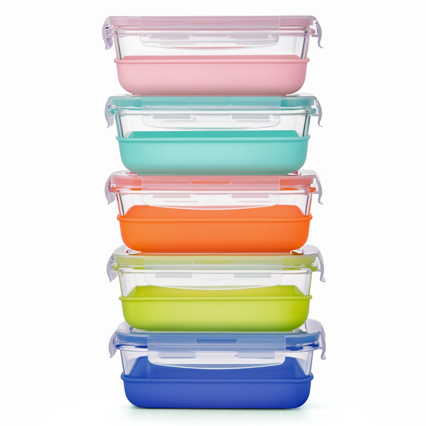 Sindcom 5 Pack 28oz Glass Food Storage Containers Set with Silicone Sleeve，Glass Meal Prep Containers, Lunch containers with Airtight BPA-Free Plastic Lids, Dishwasher, Microwave, and Freezer Safe