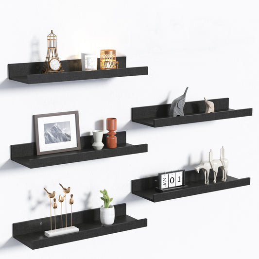 Floating Shelves, Sindcom Home Wood Shelf Wall Mounted, Set of 5,  Black