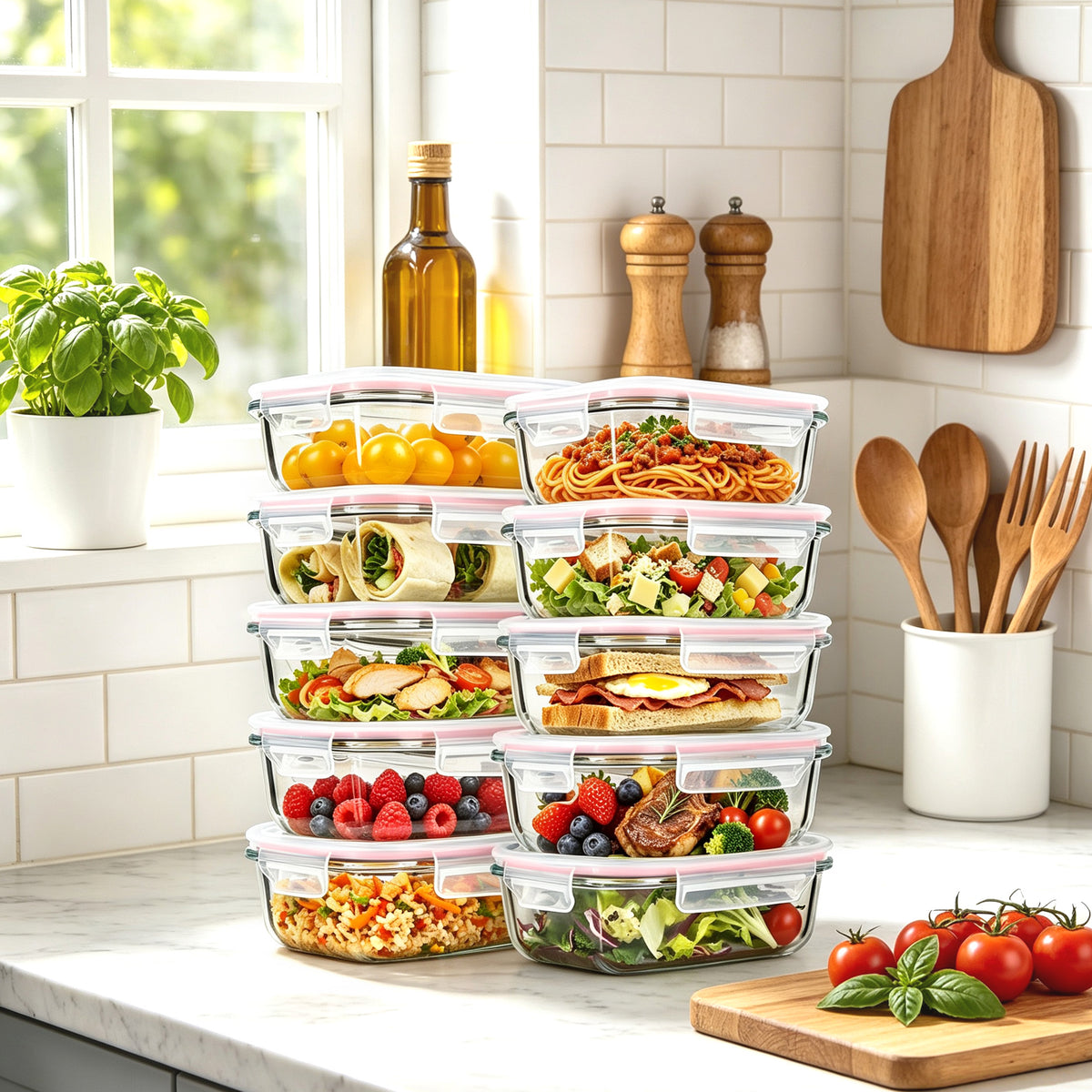 10 Pack 22oz Glass Food Storage Canisters with Secure Snap-On Lids, Dishwasher-Safe Meal Prep Jar Set for Fridge, Freezer, Microwave & Oven Use
