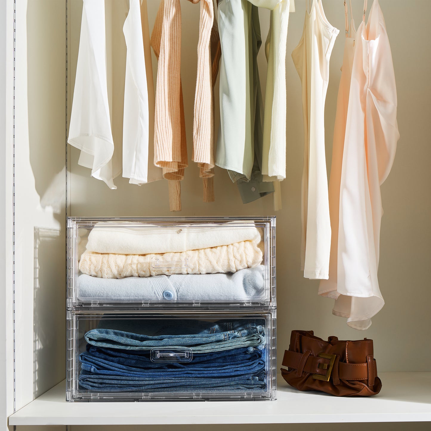 Sindcom 2 Pack 27QT Large Clear Stackable Storage Drawers, Easily Assemble Plastic Closet Storage Bins, Dust-Proof UnderBed Organizer for Clothing, Sweater Organization