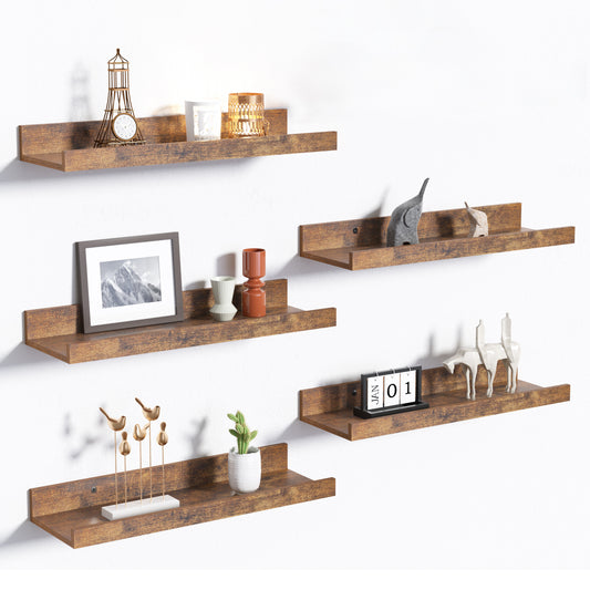 Floating Shelves, Sindcom Home Wood Shelf Wall Mounted, Set of 5, Brown