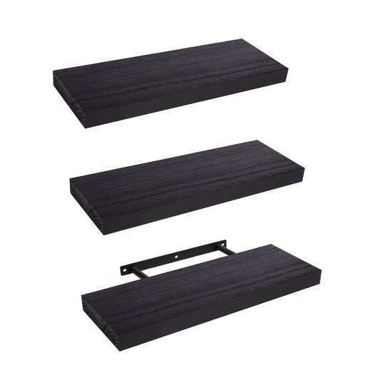 Sindcom Wood Floating Shelves Wall Mounted Shelves, Black, Set of 3
