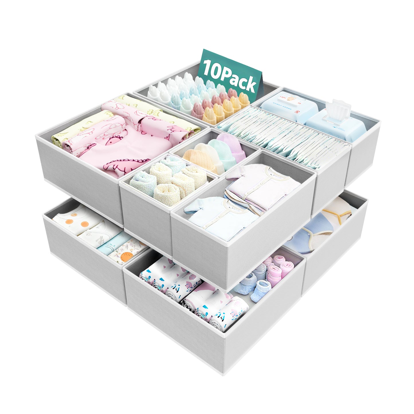 Sindcom 10 Pack Drawer Organizer for Clothes, Dresser Drawer Organizer, Cabinet Organizer,Gray