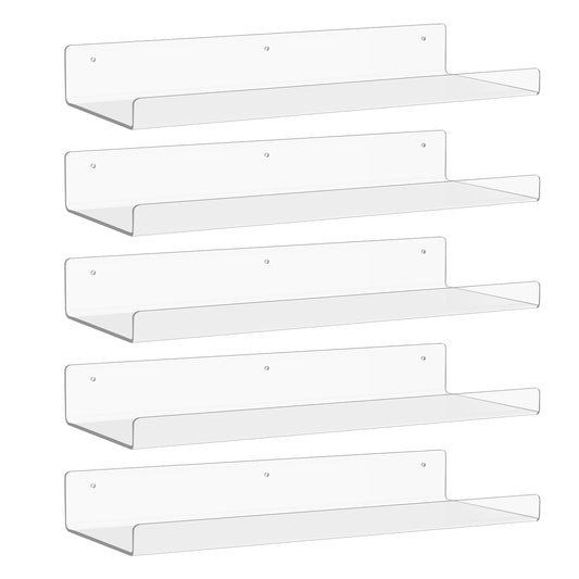 5-Pack Sindcom Clear Plastic Storage Shelves, 15x6 Inches | Stackable, Durable Organizers for Kitchen, Bathroom & Office | Space-Saving, Shatter-Resistant Design with Easy Clean Surface