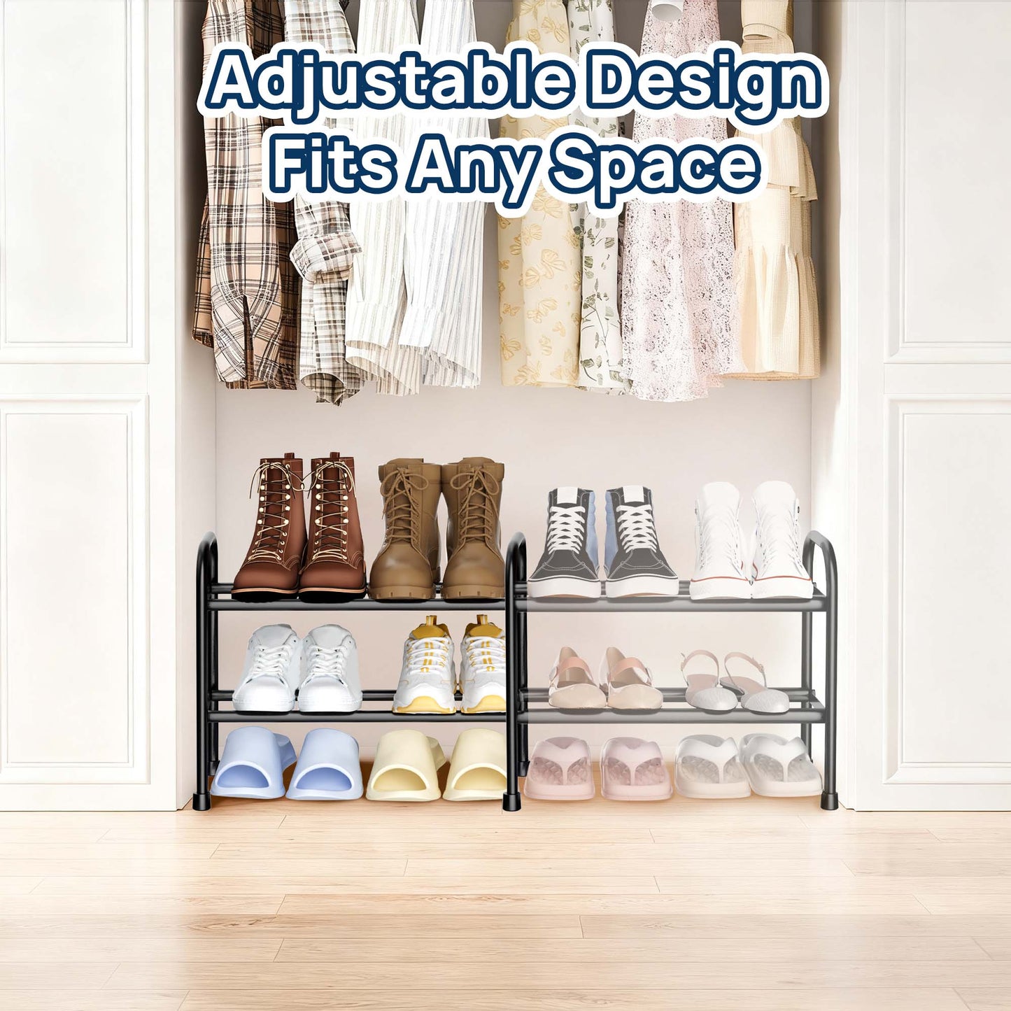 Sindcom 2 Tier Shoe Rack, Expandable Adjustable Shoe Organizer Shelf, Black Metal Shoe Storage for Closet Entryway
