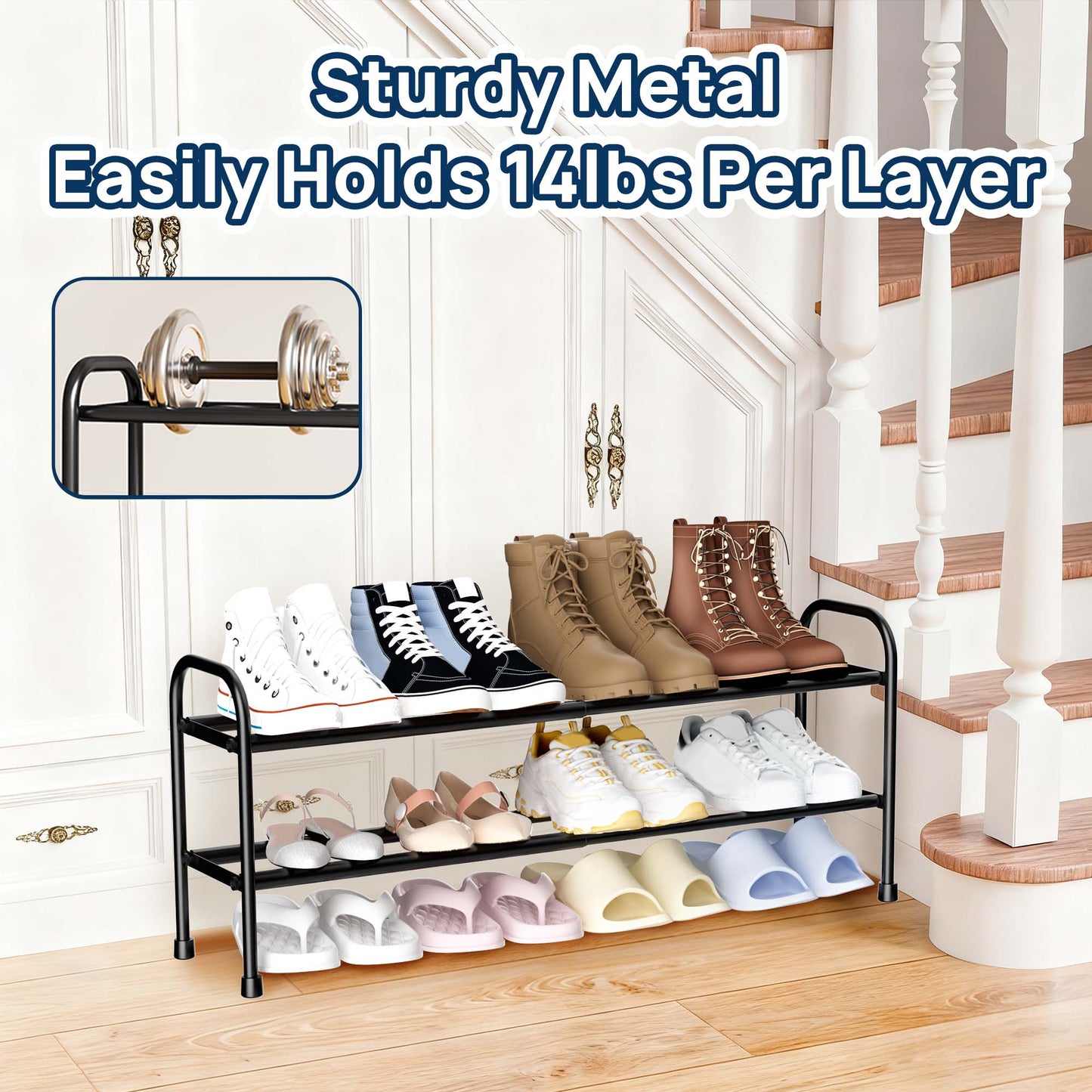 Sindcom 2 Tier Shoe Rack, Expandable Adjustable Shoe Organizer Shelf, Black Metal Shoe Storage for Closet Entryway