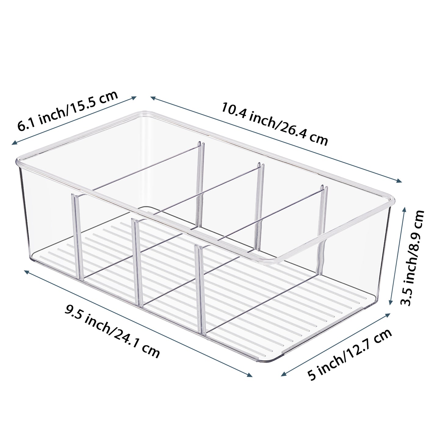Sindcom 2 Pack Food Storage Organizer Bin with 4 Compartment , Clear Plastic Pantry Organizing Bins, for Spice Packets, Snacks, Pouches, Set of 2