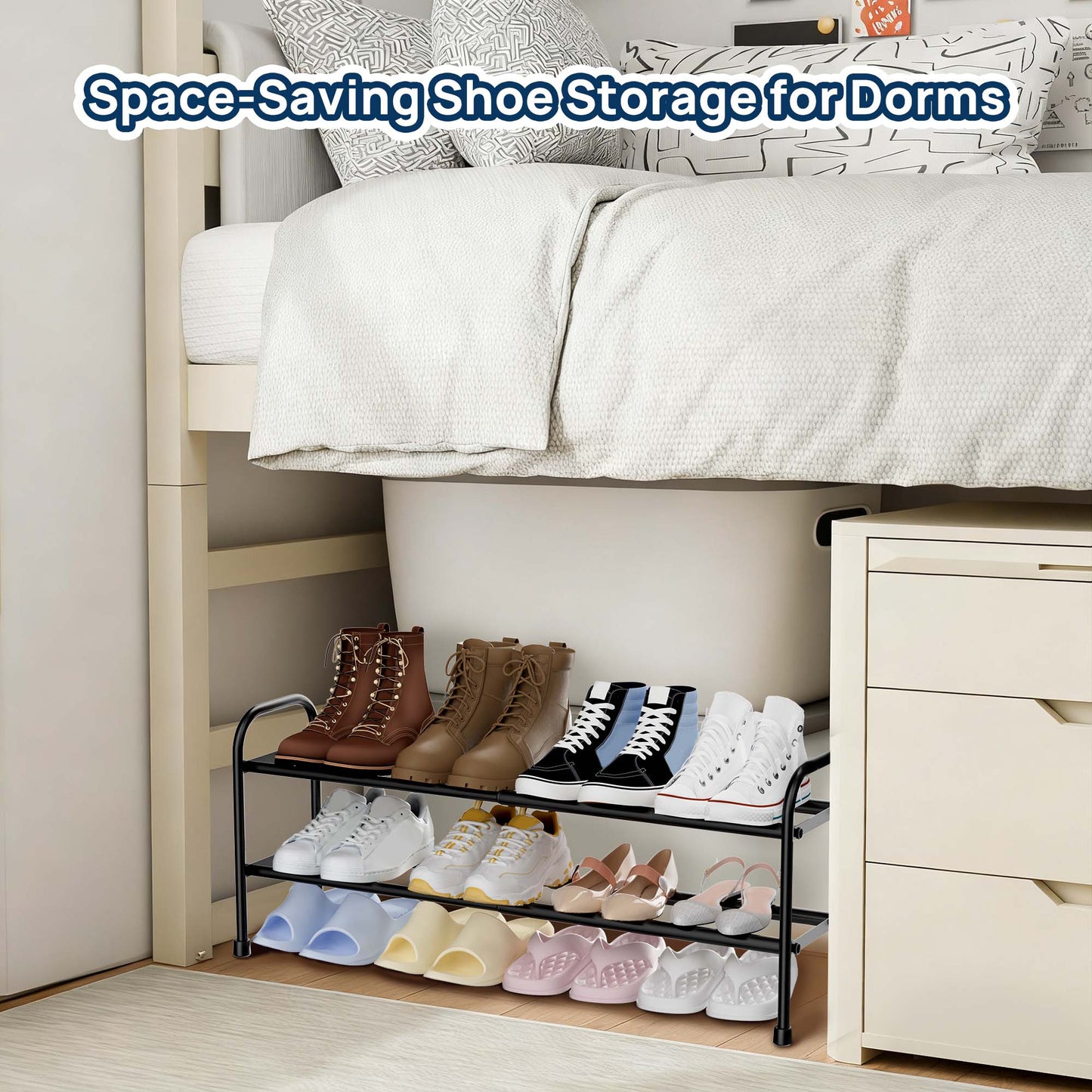 Sindcom 2 Tier Shoe Rack, Expandable Adjustable Shoe Organizer Shelf, Black Metal Shoe Storage for Closet Entryway