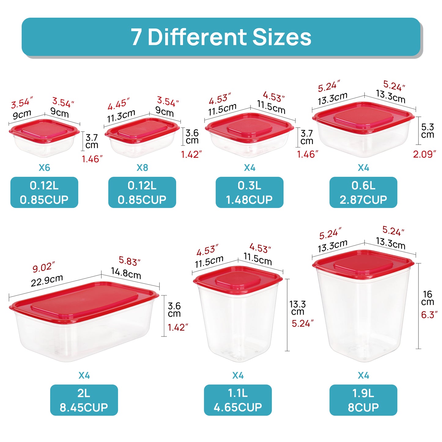 Sindcom 68 Pcs Plastic Food Storage Containers with Lids, 7-Size Versatile Meal Prep Container Reusable for Lunch, On the Go, Leftover, Dishwasher and Freezer Safe, Stackable for Kitchen Organizer