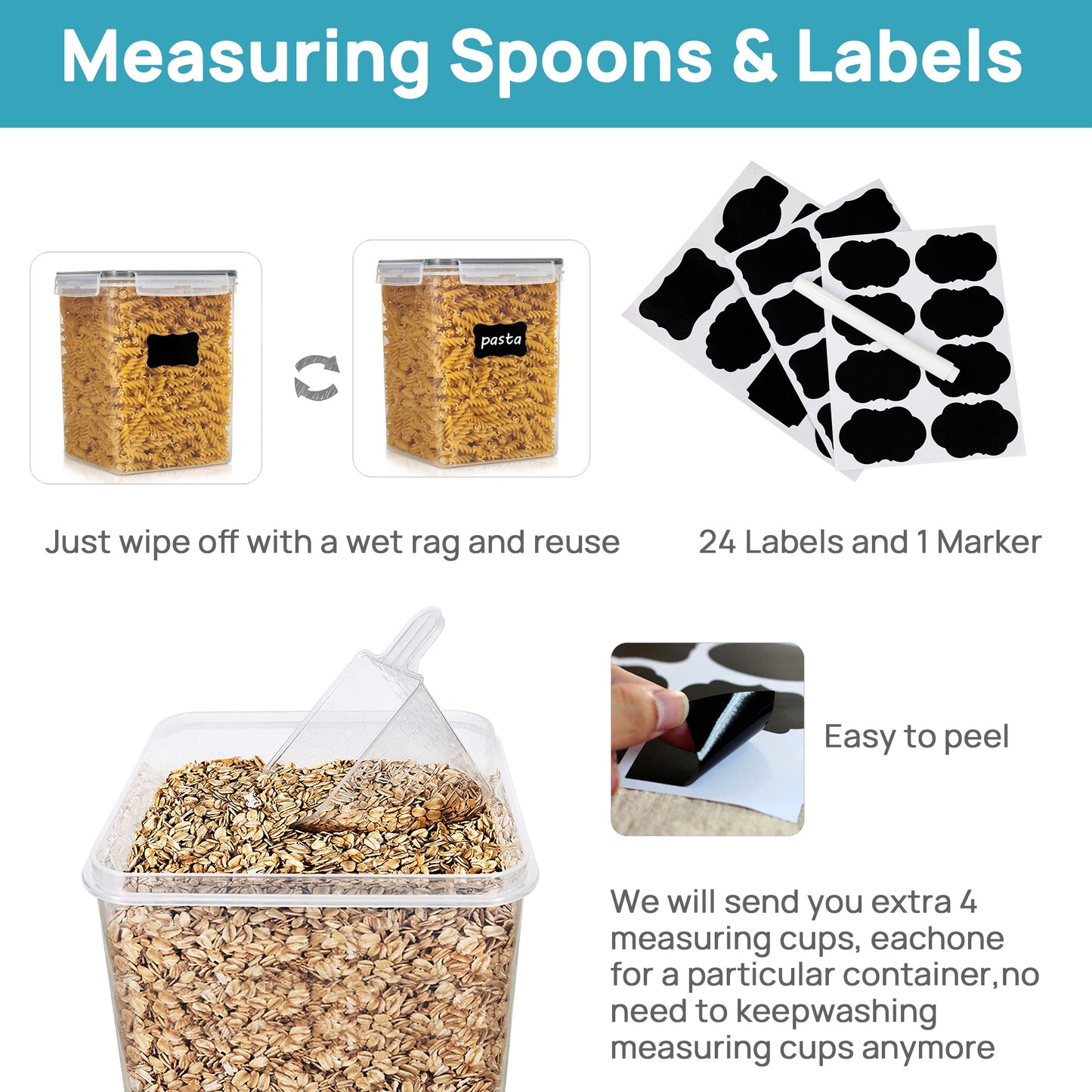 Sindcom 8 pcs Large Airtight Food Storage Containers,Flour Canisters, for Kitchen Organization