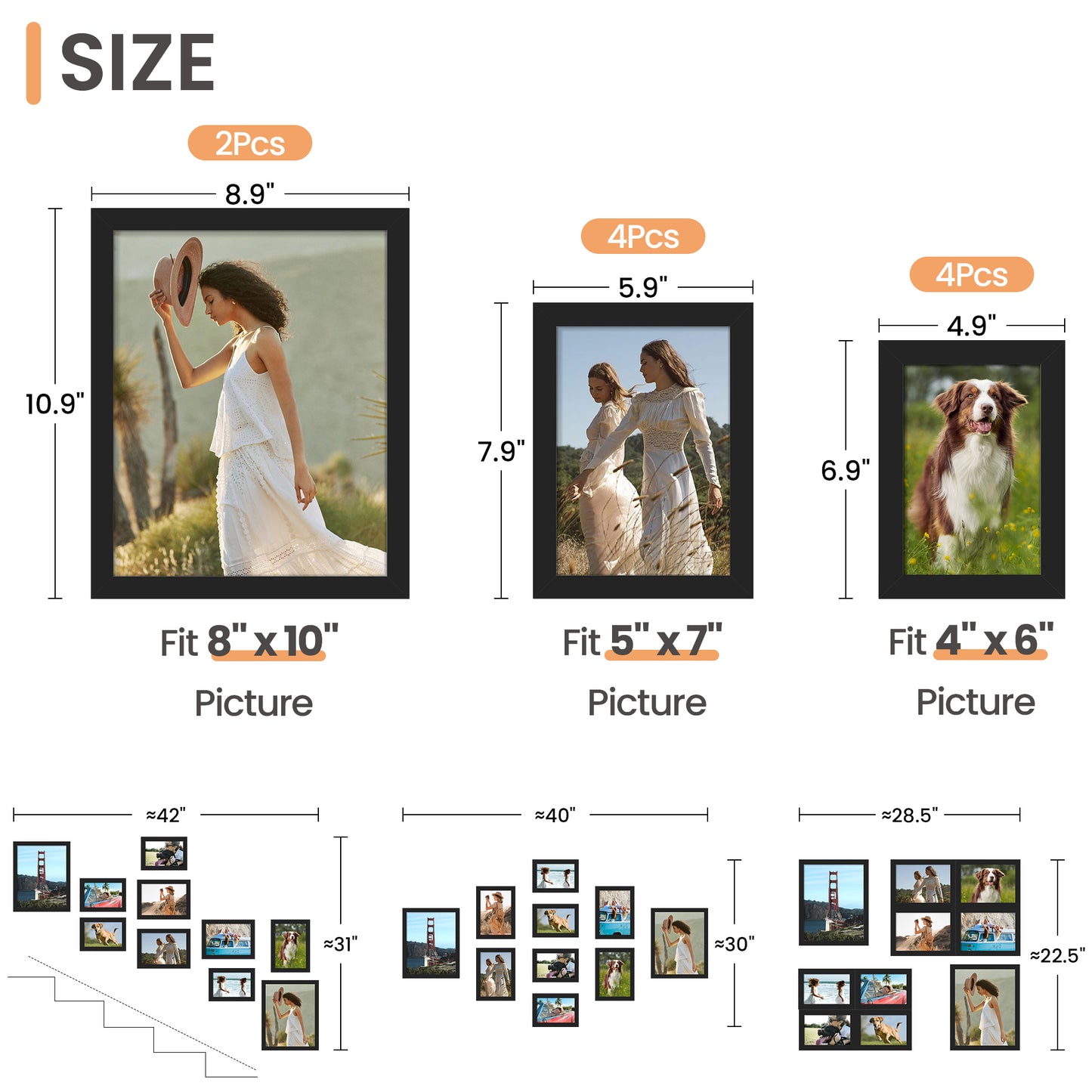 "Sindcom 10 Pack Collage Picture Frame,Gallery Wall Frame Set for Wall or Tabletop Display,Black Photo Frame ,Multi Sizes Fits Two 8x10,Four 5x7,and Four 4x6 Photo"