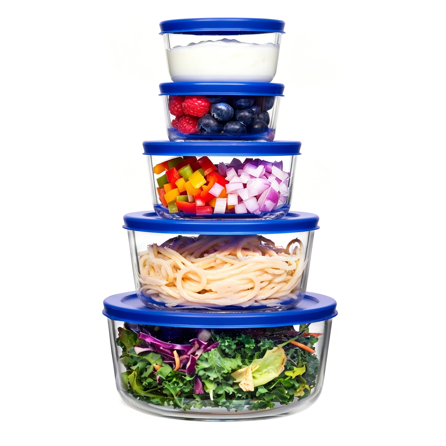 Sindcom Glass Food Storage Containers with Lids, Mixing Bowl Set with Lids, 15 Cup Round Glass Bowls, Set of 5