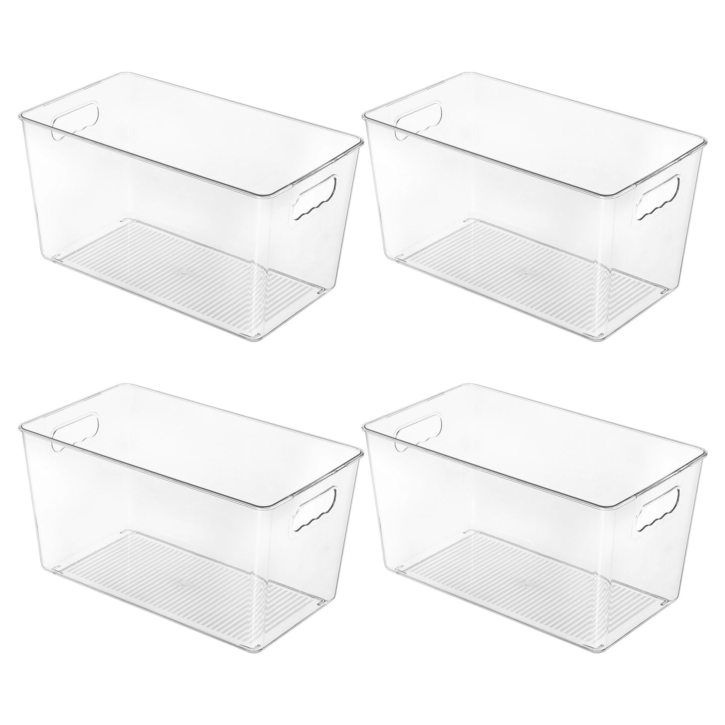 Sindcom 4 Pack Clear Plastic Storage Bins with Handles, Pantry Organizer Bins, for Refrigerator, Freezer, Cabinet, Kitchen, Countertops, X-Large