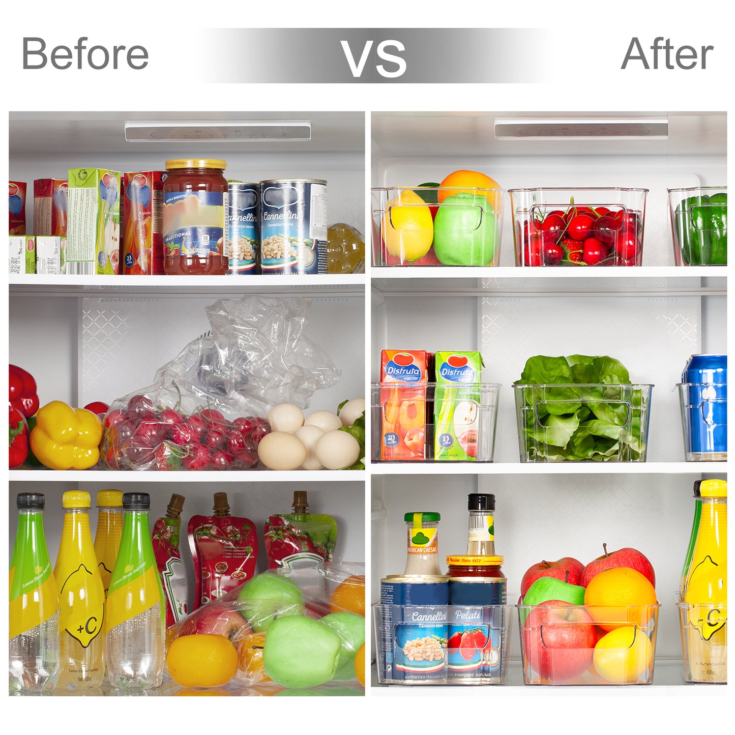 Sindcom Refrigerator Organizer Bins, 8pcs Clear Bins, Pantry Kitchen Organization and Storage, 12.5" Long