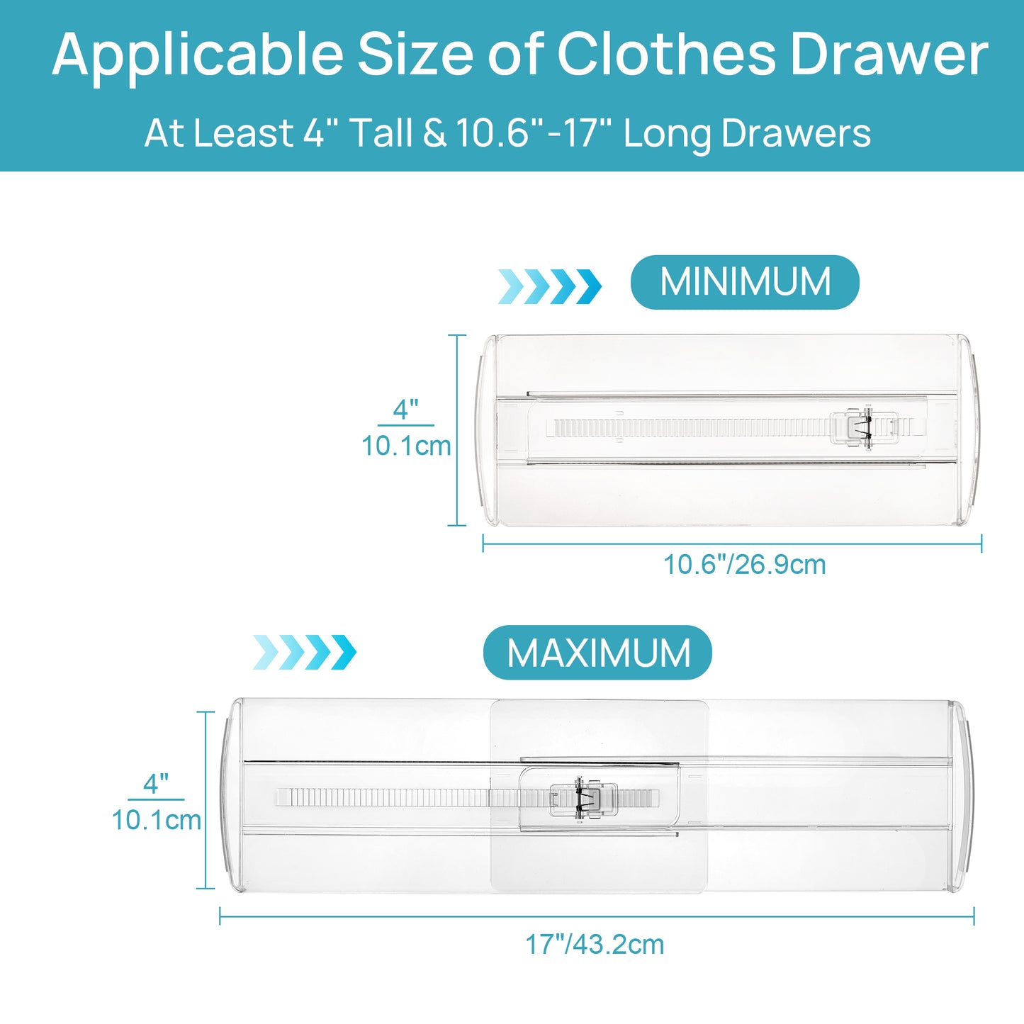 Sindcom 6 Pack Drawer Dividers for Clothes, Adjustable 4" High Expandable from 10.6"-17" Clear Dresser Drawer Organizer