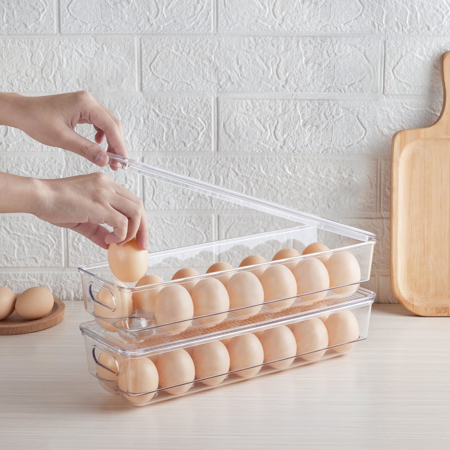 Sindcom Egg Storage Container for Refrigerator, 2 PACK Egg Holder, Stackable Tray Holds 14 Eggs