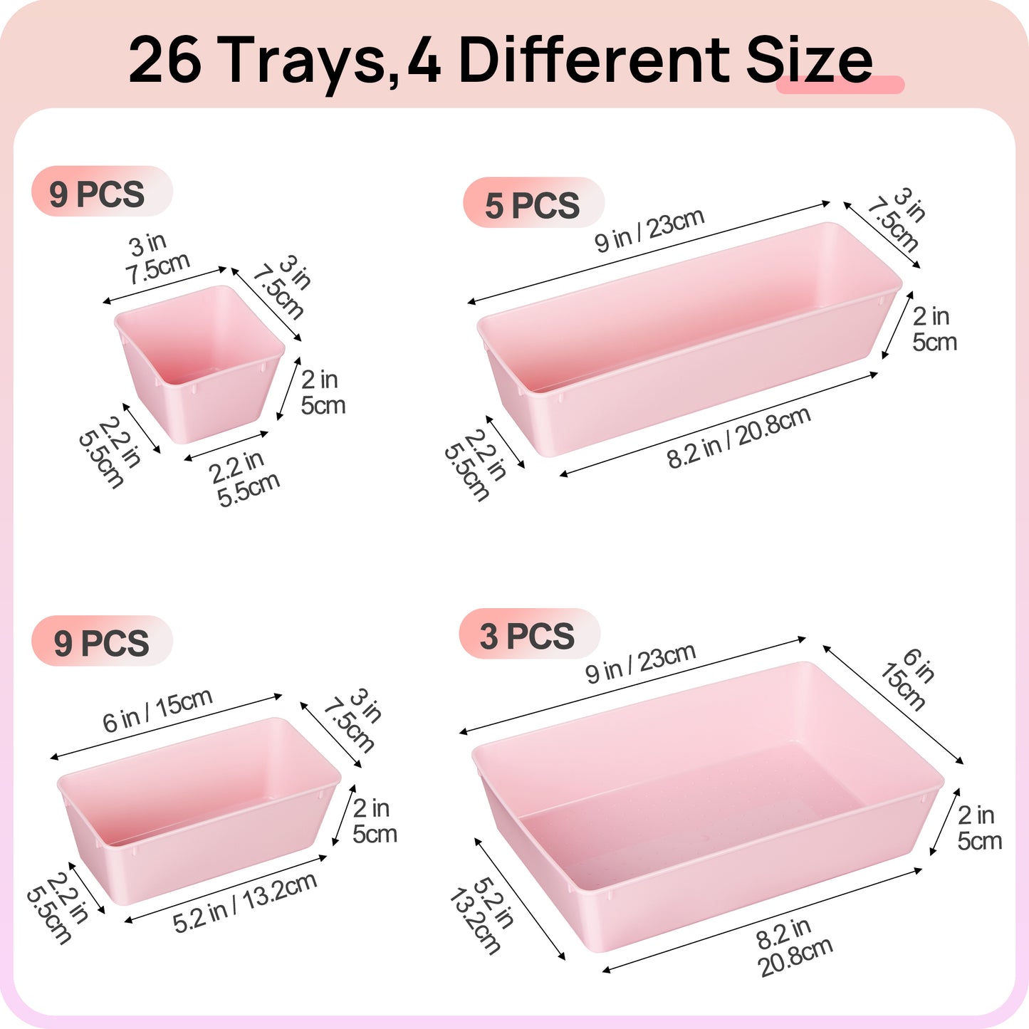 Sindcom 26 PCS Drawer Organizers，Pink Plastic Stackable Organizer Bins and Vanity Organizer