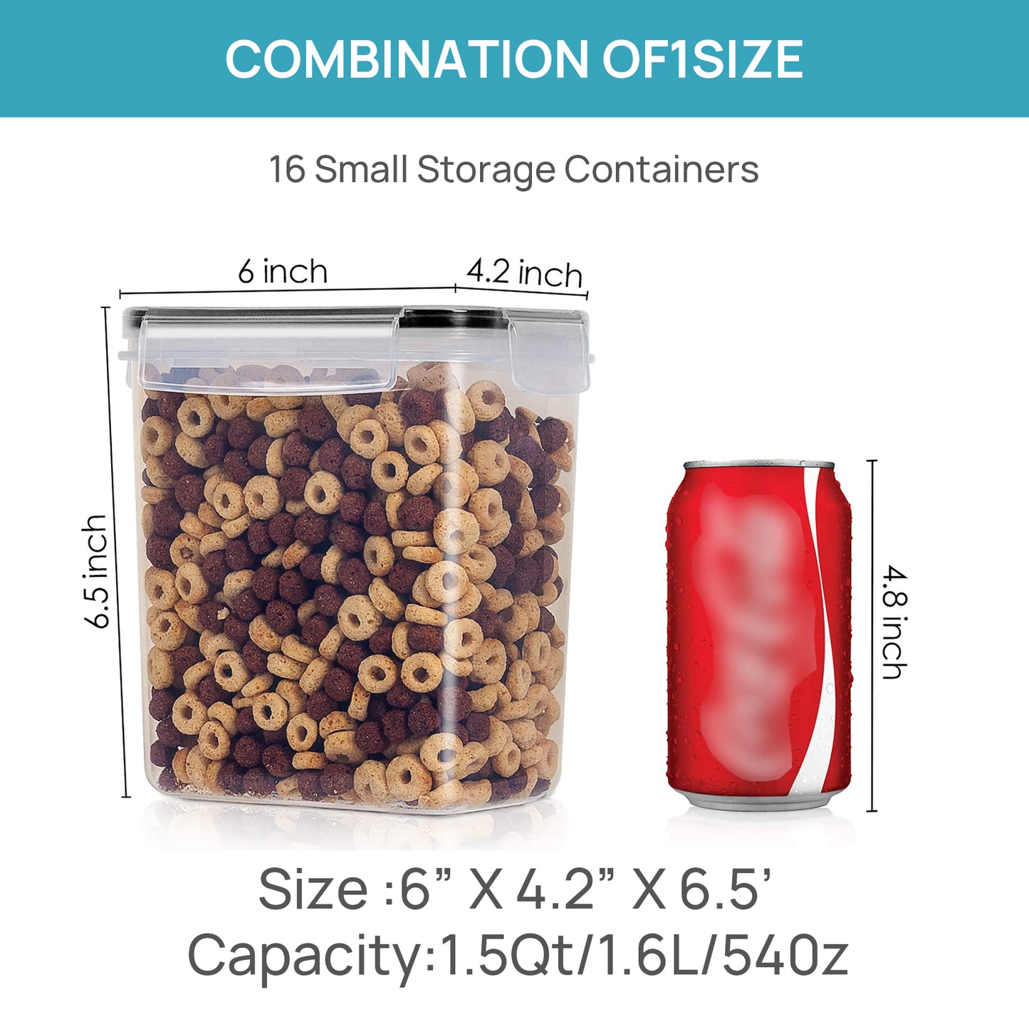 Sindcom Airtight Food Storage Containers 16 Pcs/1.6L- Plastic BPA Free Kitchen Pantry Storage Containers, Black