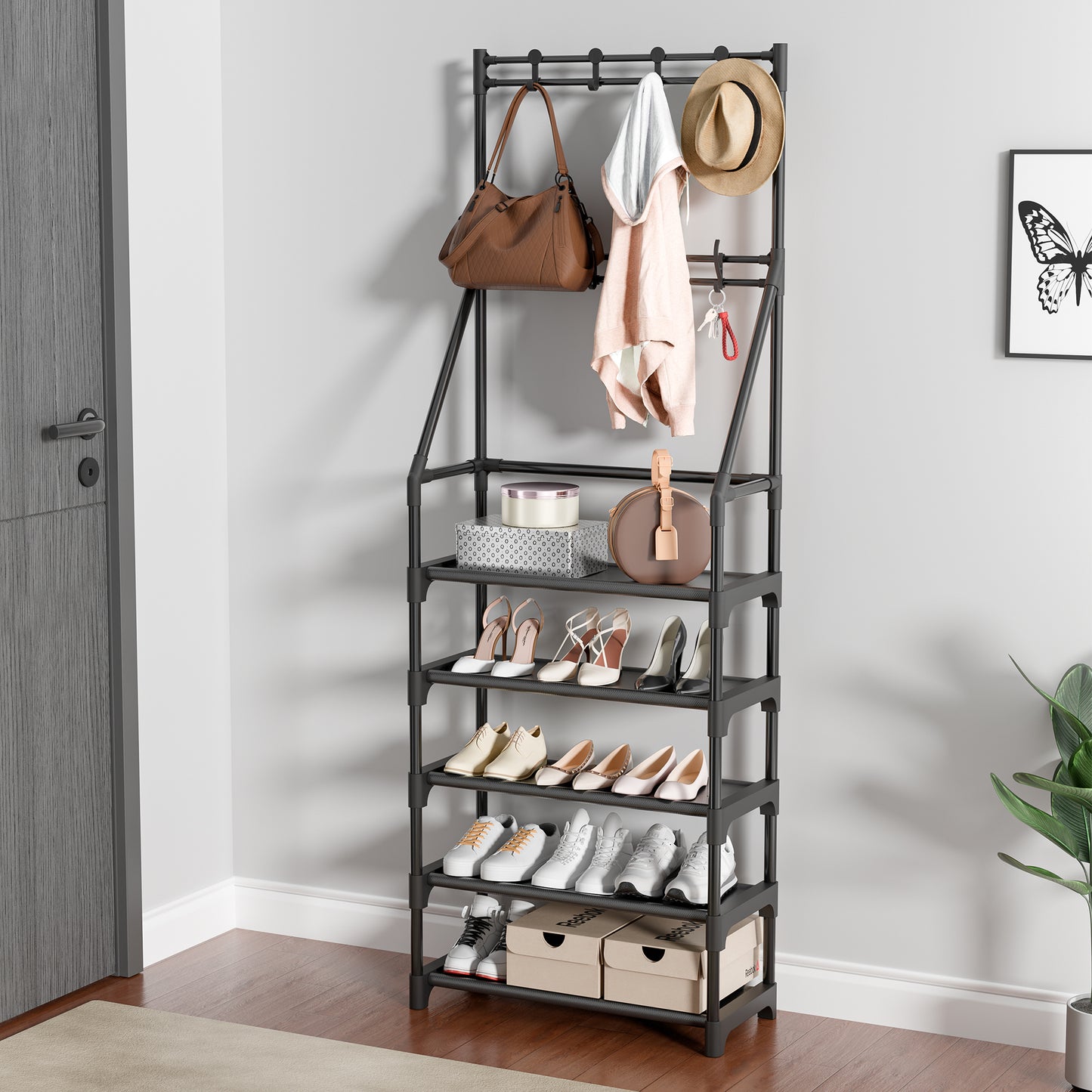 5-Tiers Shoe Rack, Shoe Storage Organizer for Entryway Closet, Black