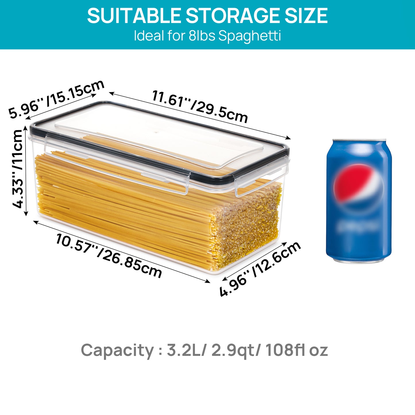 Sindcom Pasta Containers, 5 PCS Plastic Spaghetti Container for Long Noodles, 3.2L/14 CUP