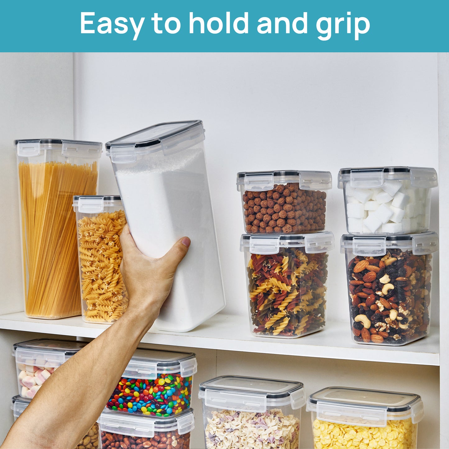 Sindcom Airtight Food Storage Containers Set, 38pcs Plastic Kitchen and Pantry Organization Canisters, Black