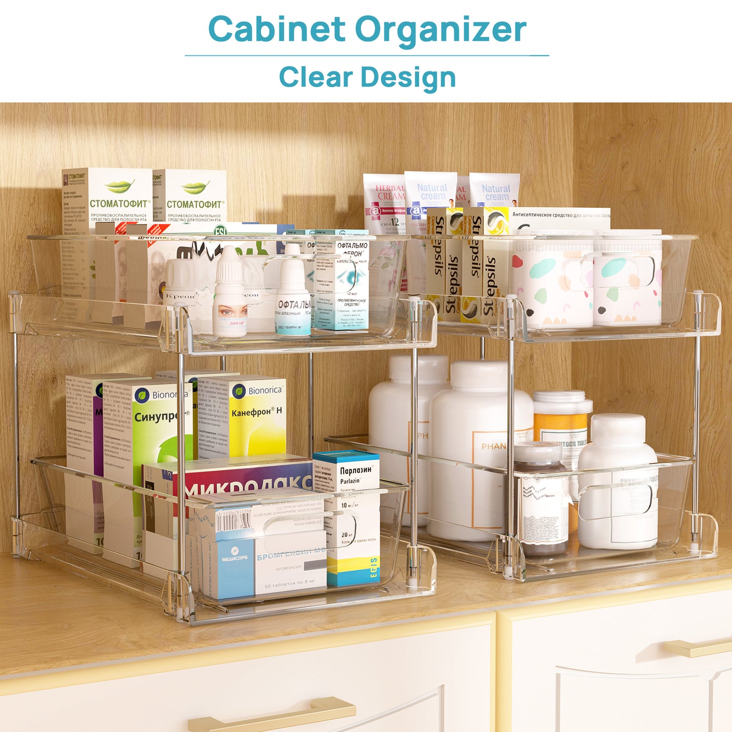 Sindcom 3 Pack Bathroom Plastic Storage Organizer, 2 Tier Clear Under Sink Organizers Vanity Countertop Storage Container