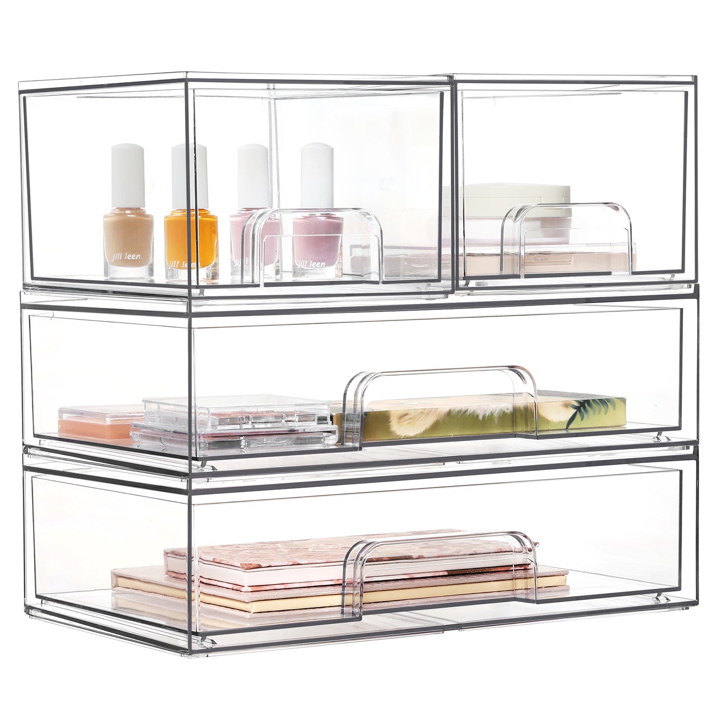 Sindcom Stackable Storage Drawers Set of 4,Clear Plastic Organizer Bins for Makeup, Cosmetics, Beauty Supplies