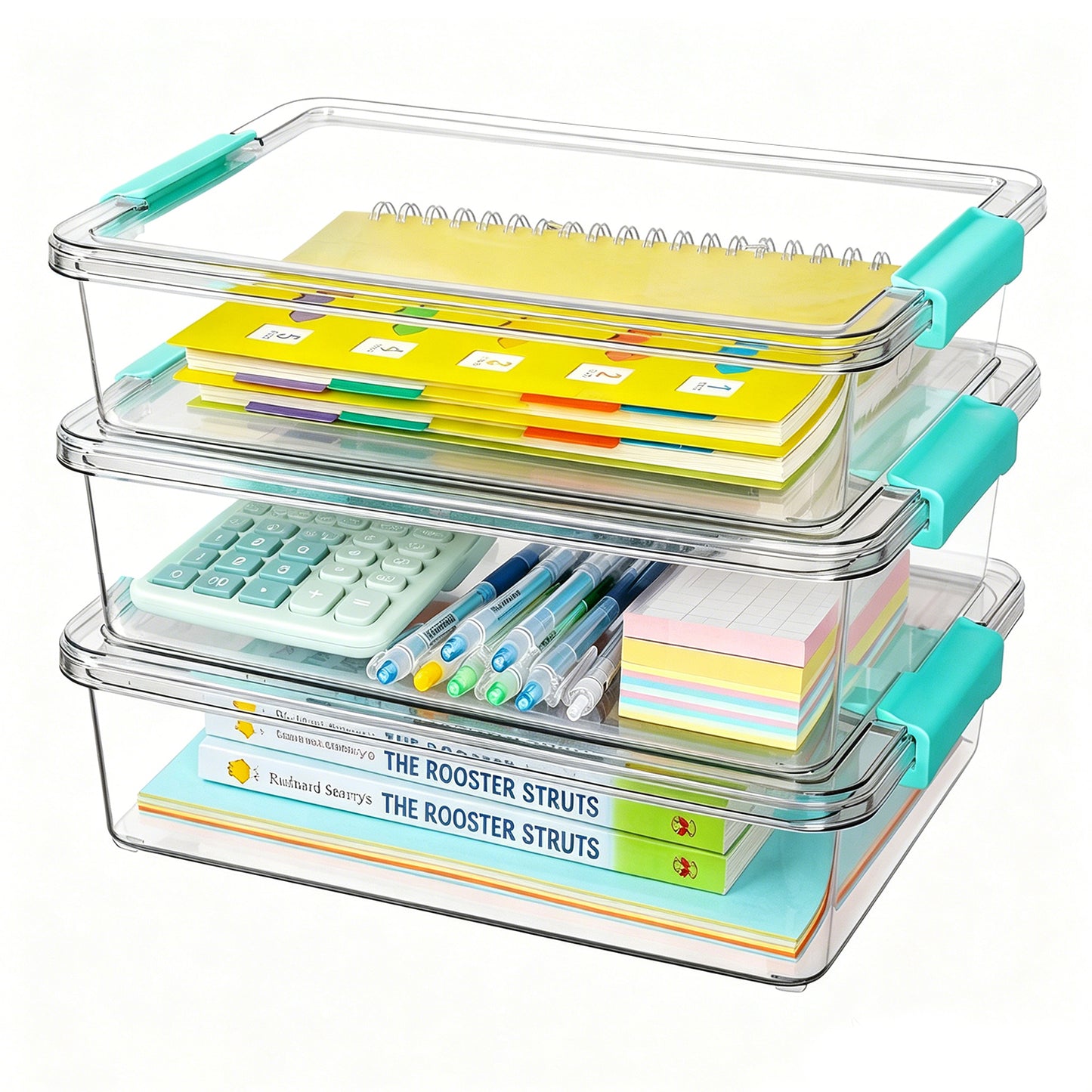 Sindcom 6 Qt Plastic Storage Bins with Lids, Clear Sensory Bins, Arts Crafts Organizers and Storage, Stackable Containers for Home Office and School Supplies, 3 Pack