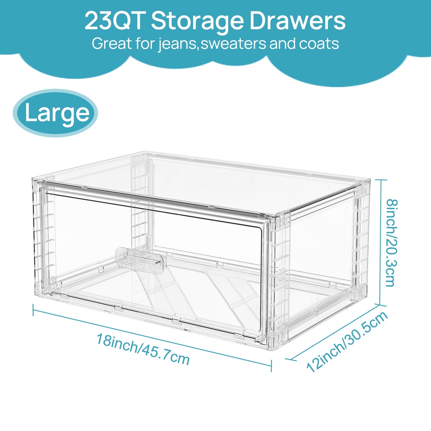 Sindcom 2 Pack 27QT Large Clear Stackable Storage Drawers, Easily Assemble Plastic Closet Storage Bins, Dust-Proof UnderBed Organizer for Clothing, Sweater Organization