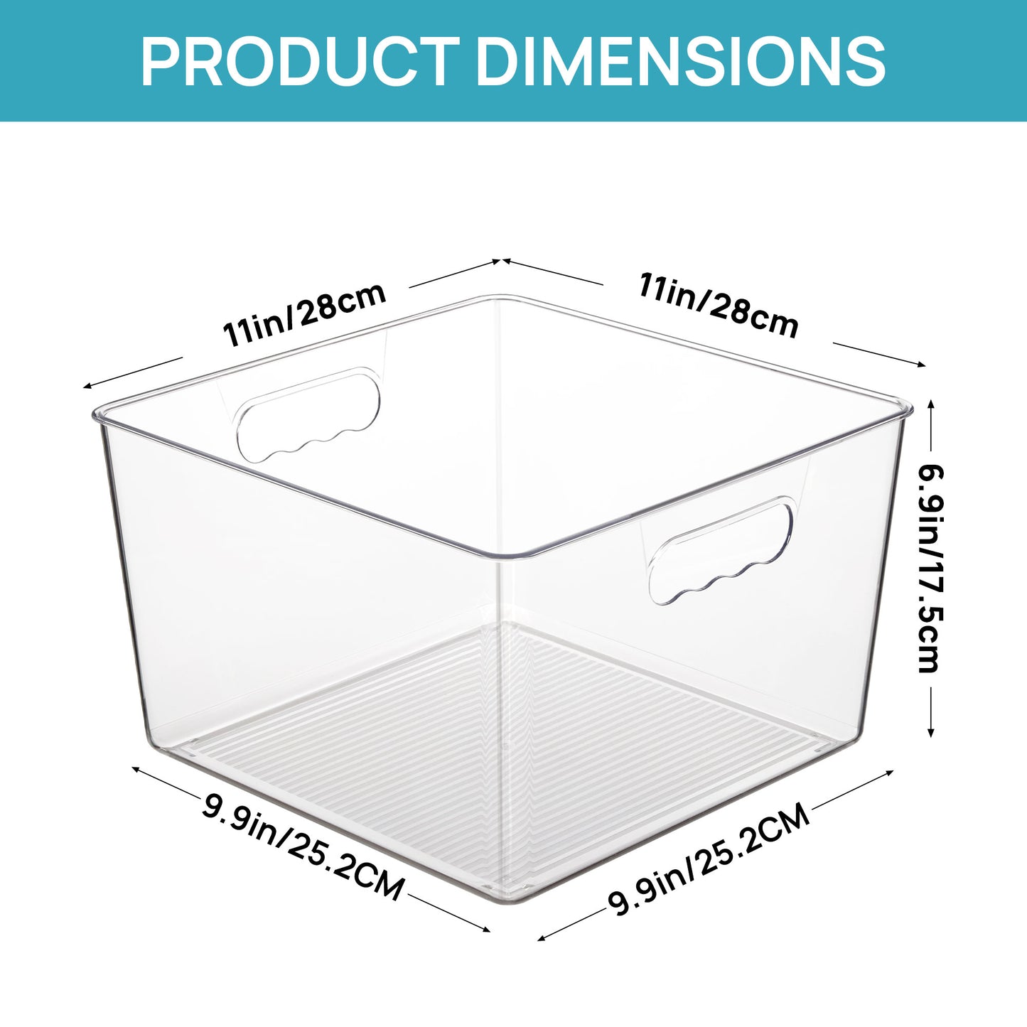Sindcom 5 Pcs Extra Large Clear Plastic Storage Bins,11x11 Cube Acrylic Organizer Square Containers with Handle