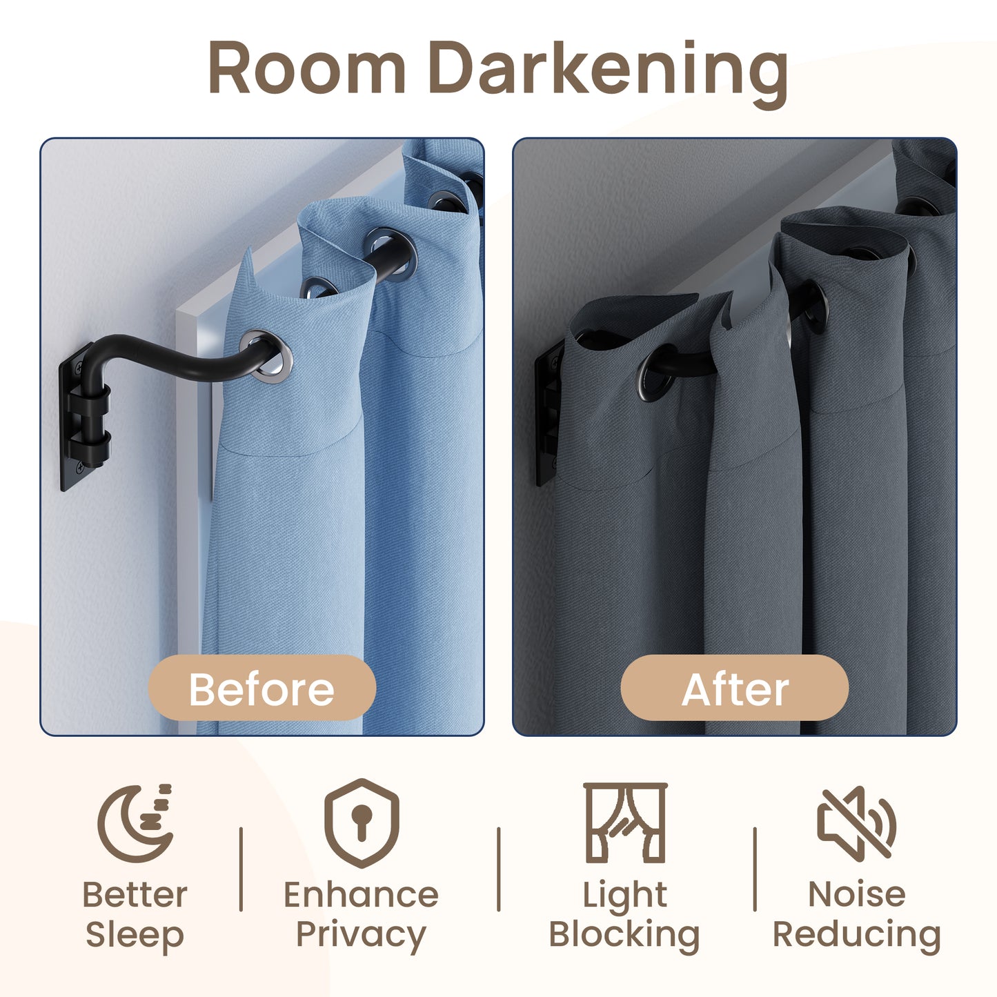 Sindcom Blackout Curtain rod for windows 66 to 120, Wrap Around Curtain Rods for Bedroom, Living Room, Adjustable from 30 to 129 Inches, Matte Black