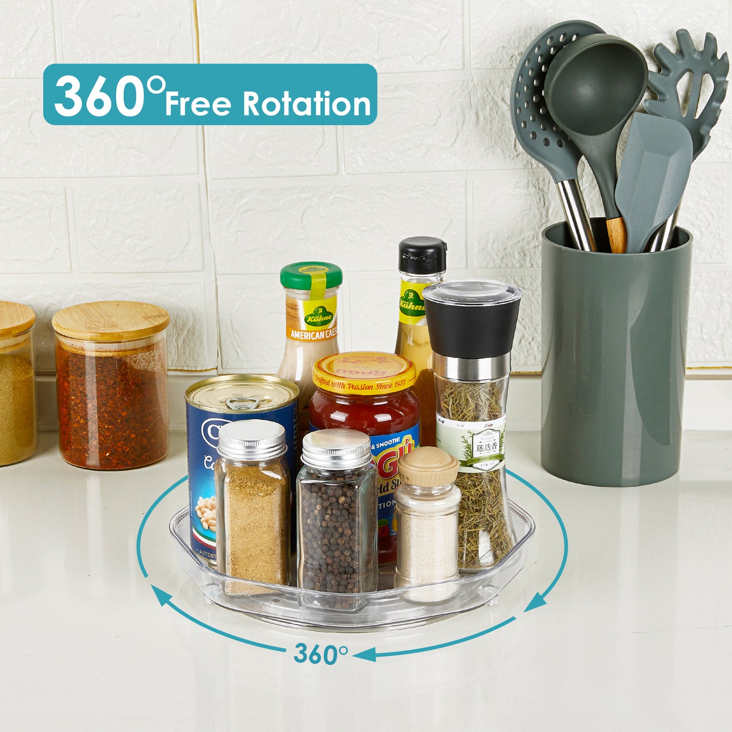 Clear Lazy Susan Organizer, Sindcom 4 Pack Turntable Spice Rack, for Cabinets Kitchen, Countertop, Bathroom, Makeup, 9 Inches