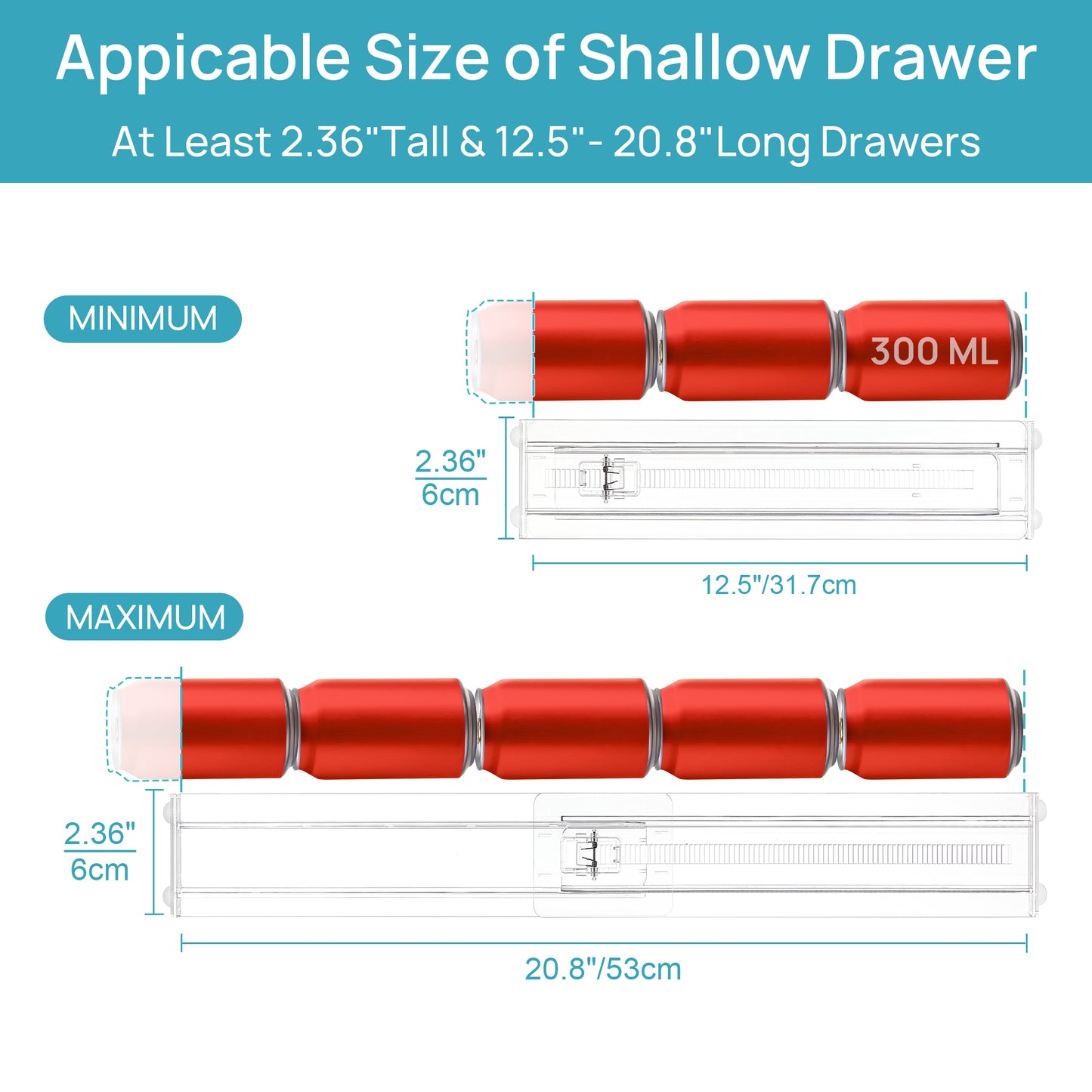 Sindcom 6 Pack Drawer Dividers for Kitchen, Adjustable 2.3" High Expandable from 12.9"-21.4" Drawer Organizer