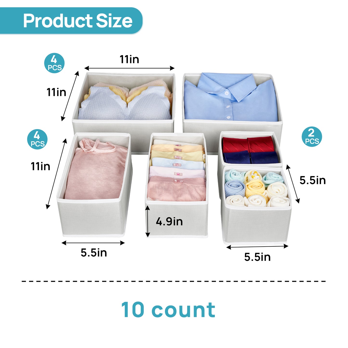 Sindcom 10 Pack Drawer Organizer for Clothes, Dresser Drawer Organizer, Cabinet Organizer,Gray