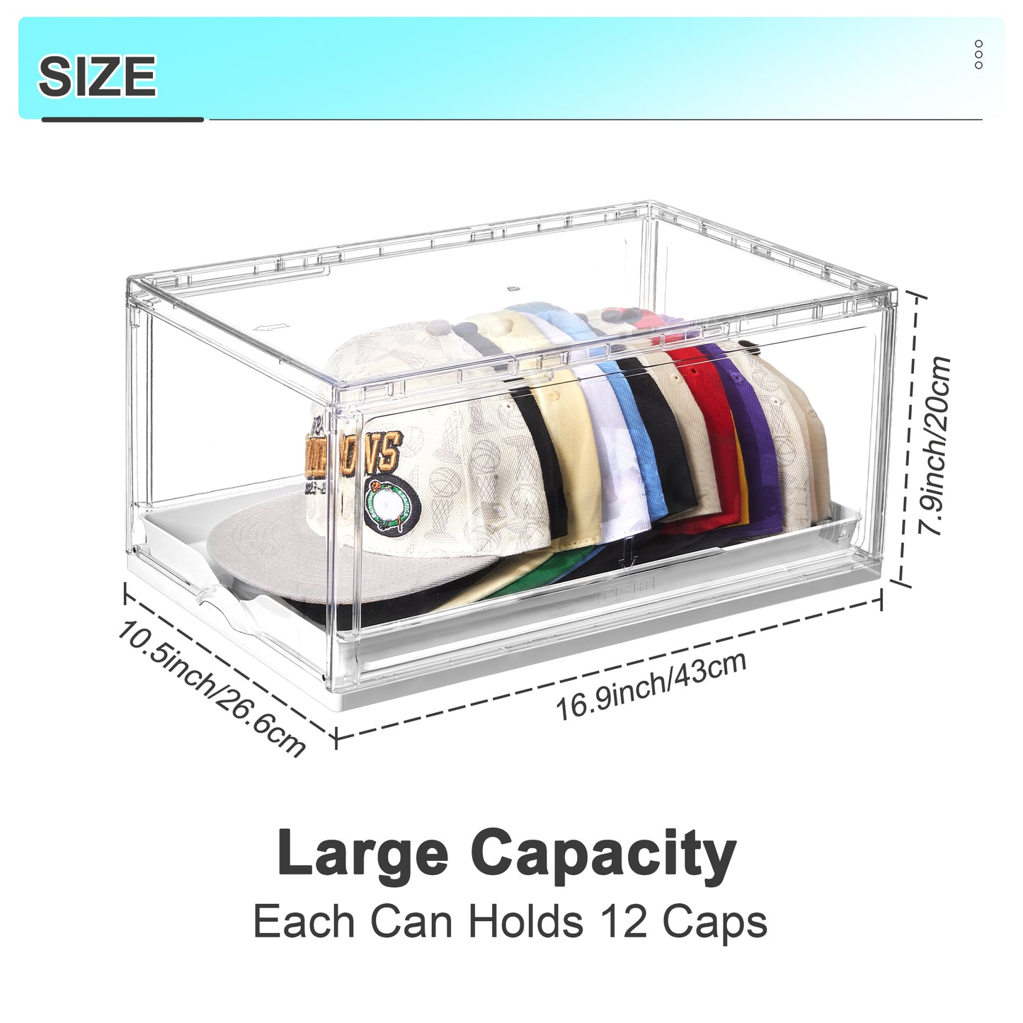 Sindcom 2 Pack Hat Organizer for Baseball Caps, Clear Hat Holder Box with Drawer, Large Hat Storage with Sliding Tray, Stackable Rack Display Case with Magnetic Door, Each Holds 12 Hats