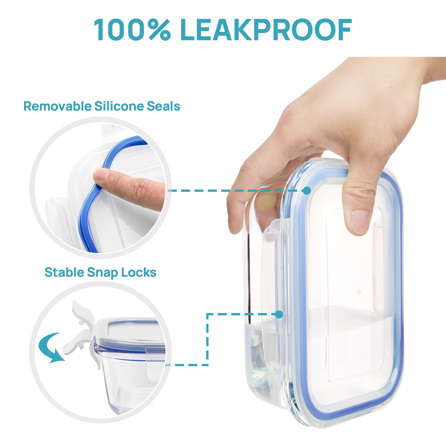 Sindcom 7 Pack Glass Food Storage Containers, Meal Prep, Airtight Bento Boxes with Leak Proof Locking Lids,Blue